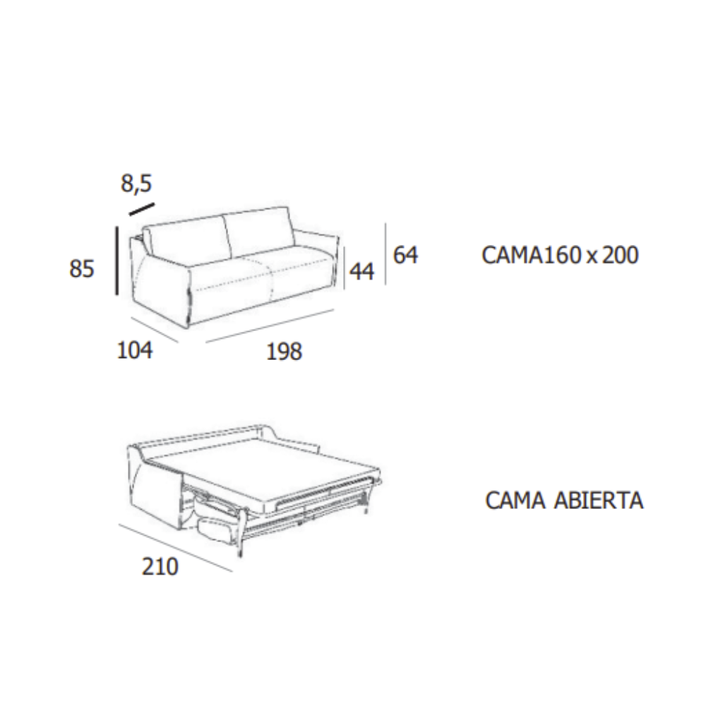 Sofá cama modelo CARTAGENA con sistema Italiano y Tapizado Express