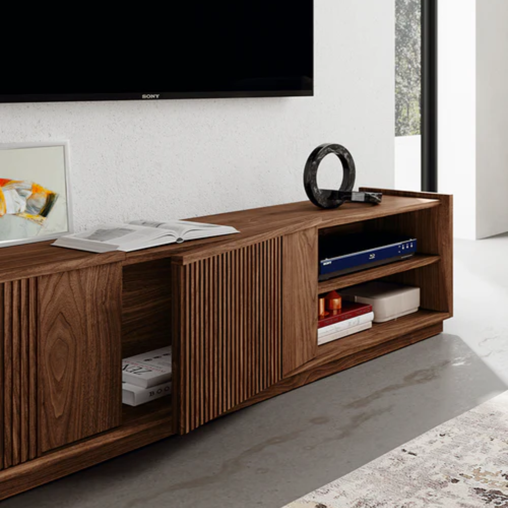 Mueble TV de diseño Combinado Liso-Rayado Acabado Madera