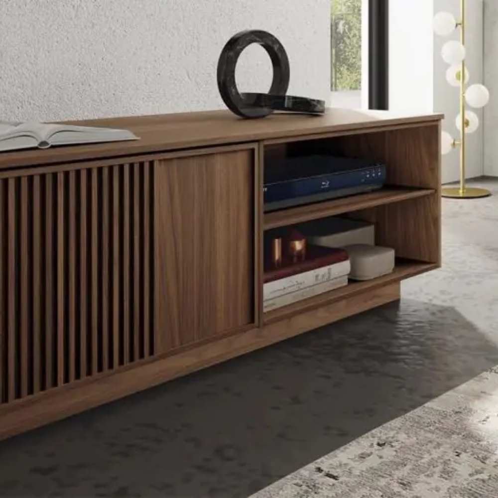 Mueble TV de diseño Combinado Liso-Rayado Acabado Madera