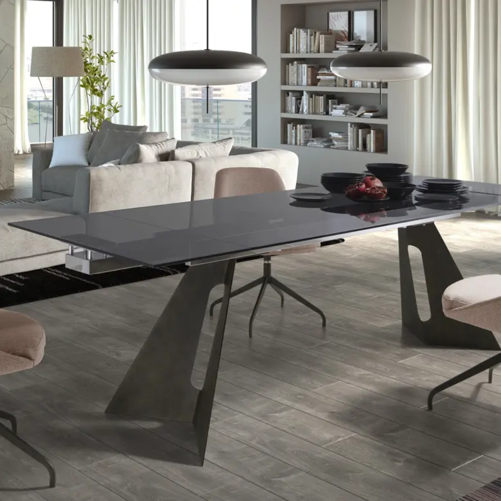 Mesa de Comedor Extensible Modelo NC-KV EXT GLASS Tapa de Cristal