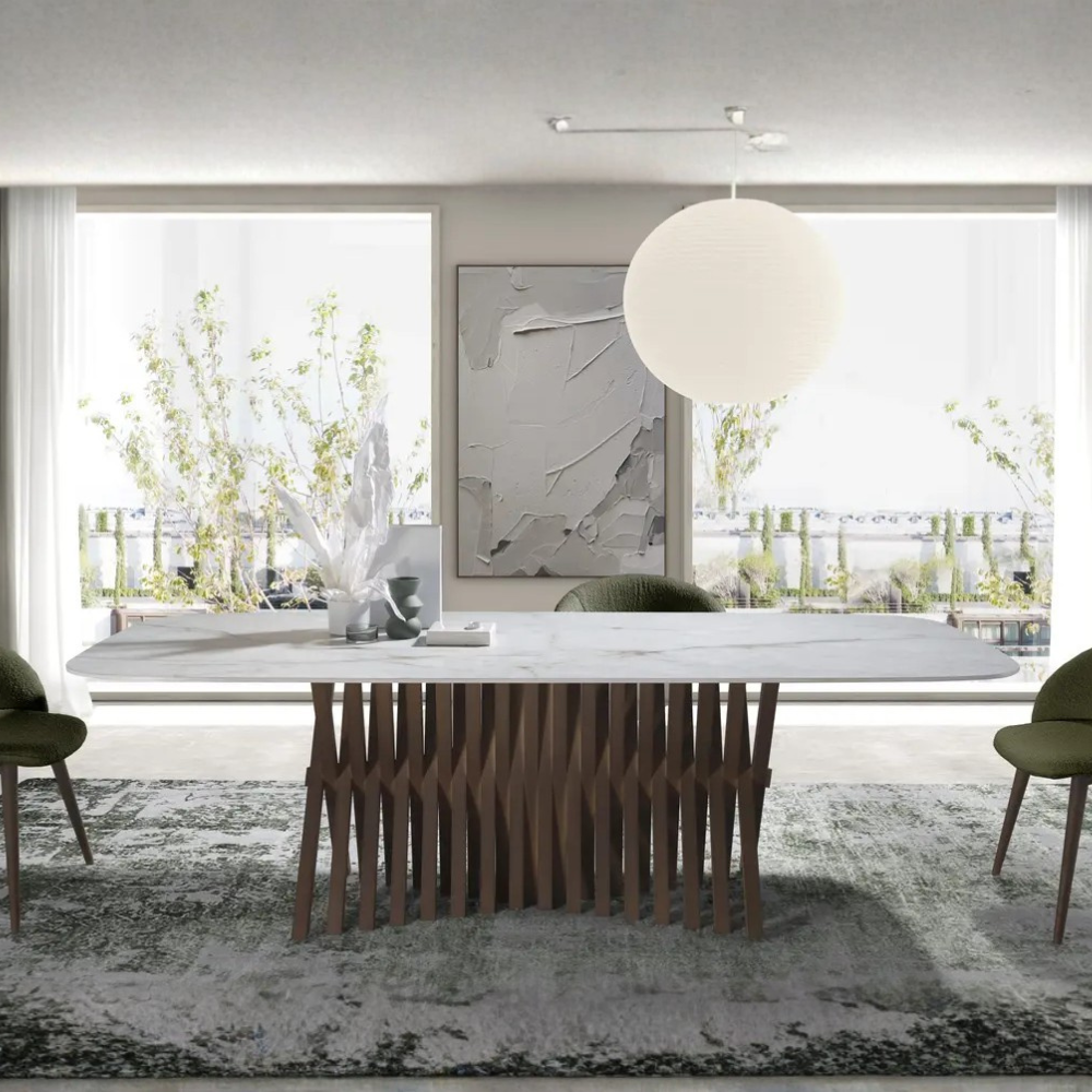 Mesa de Comedor Fija Modelo NC-LF WOOD KER Tapa de Porcelánico