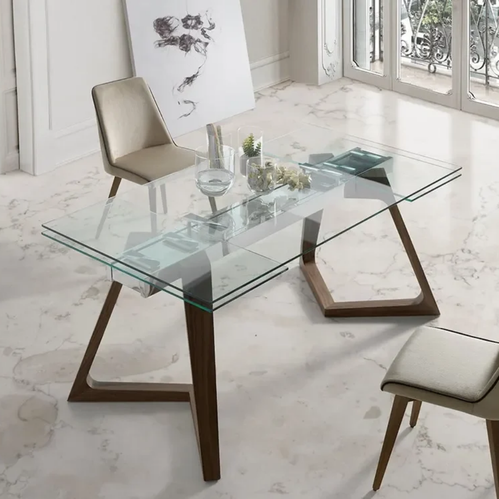 Mesa de Comedor Extensible Modelo NC-NL EXT GLASS Tapa de Cristal