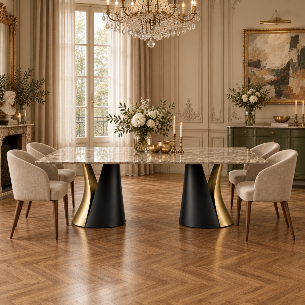 Mesa de comedor modelo NC-NVDBL FIX KER Tapa Rectangular Porcelánico