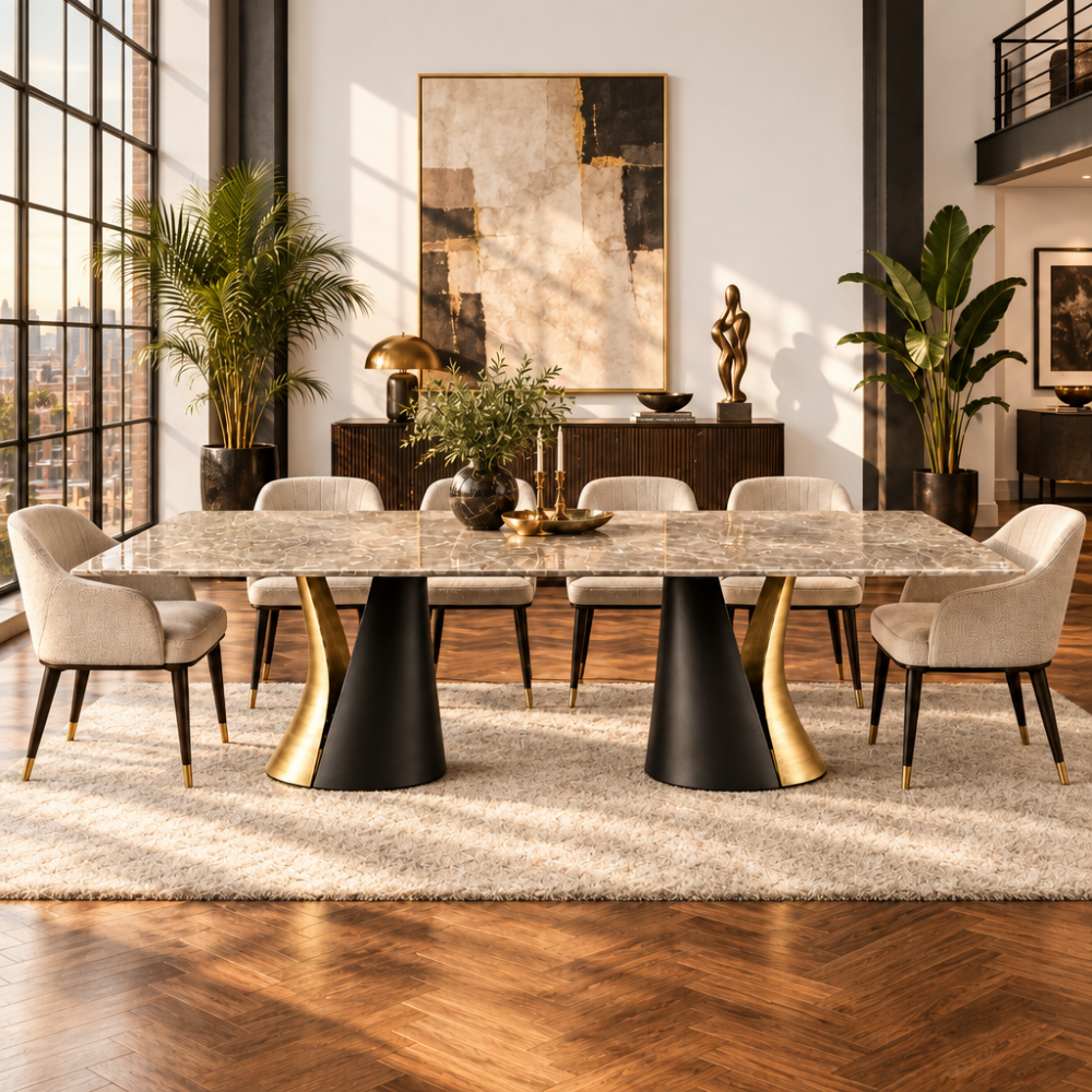 Mesa de comedor modelo NC-NVDBL FIX KER Tapa Rectangular Porcelánico