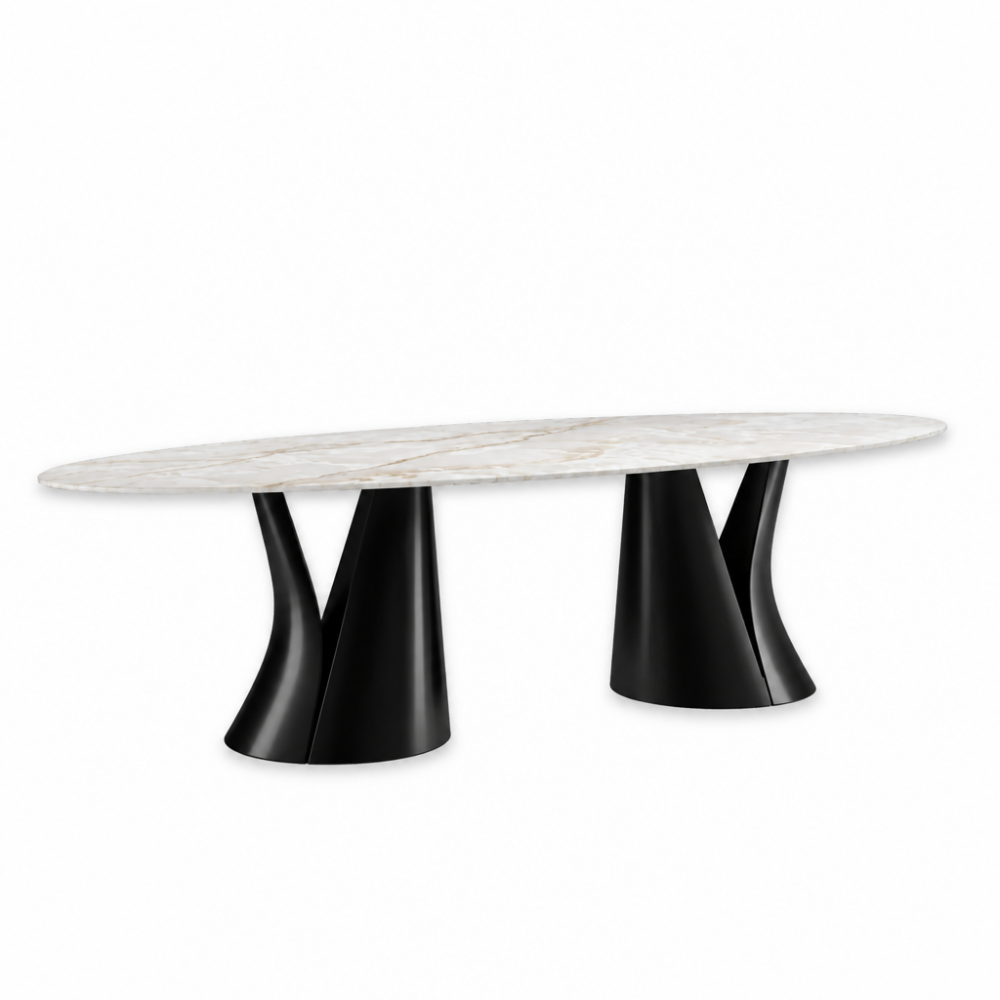 Mesa de comedor modelo NC-NVDBL FIX KER Tapa Ovalada Porcelánico