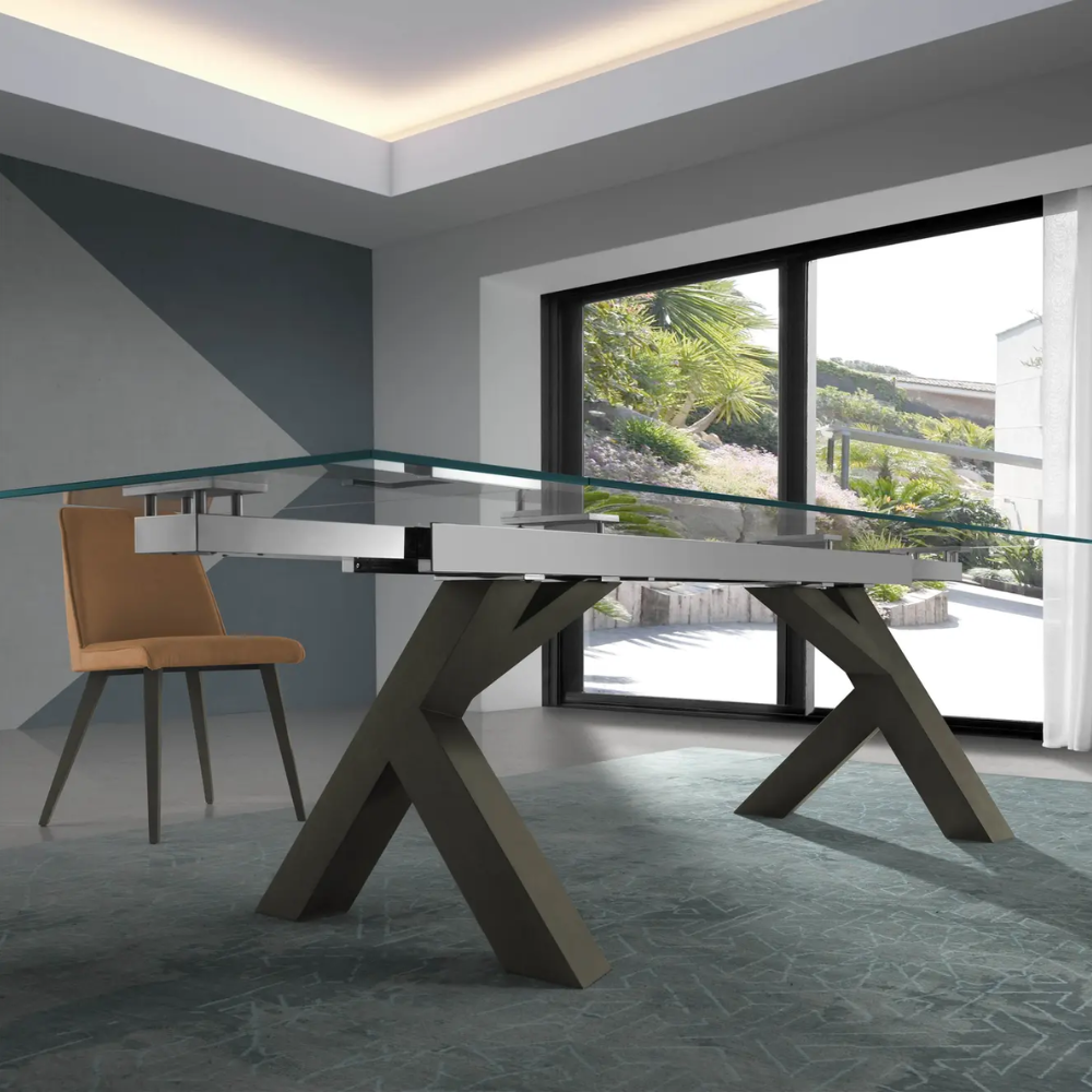 Mesa de Comedor Extensible Modelo NC-SH EXT GLASS Tapa de Cristal