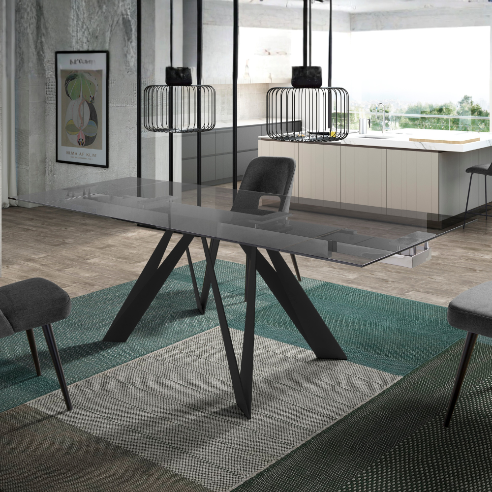 Mesa de Comedor Extensible Modelo NC-BTT EXT GLASS Tapa de Cristal