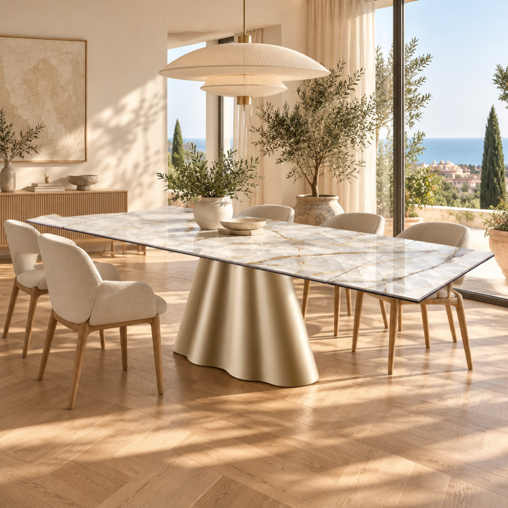 Mesa de Comedor Extensible Modelo NC-FLM EXT KER Tapa de Porcelánico