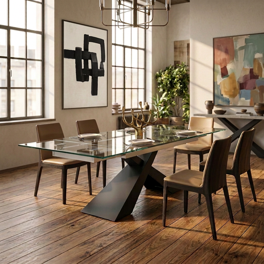 Mesa de Comedor Rectangular Modelo NC-JSPR EXT GLASS Tapa de Cristal