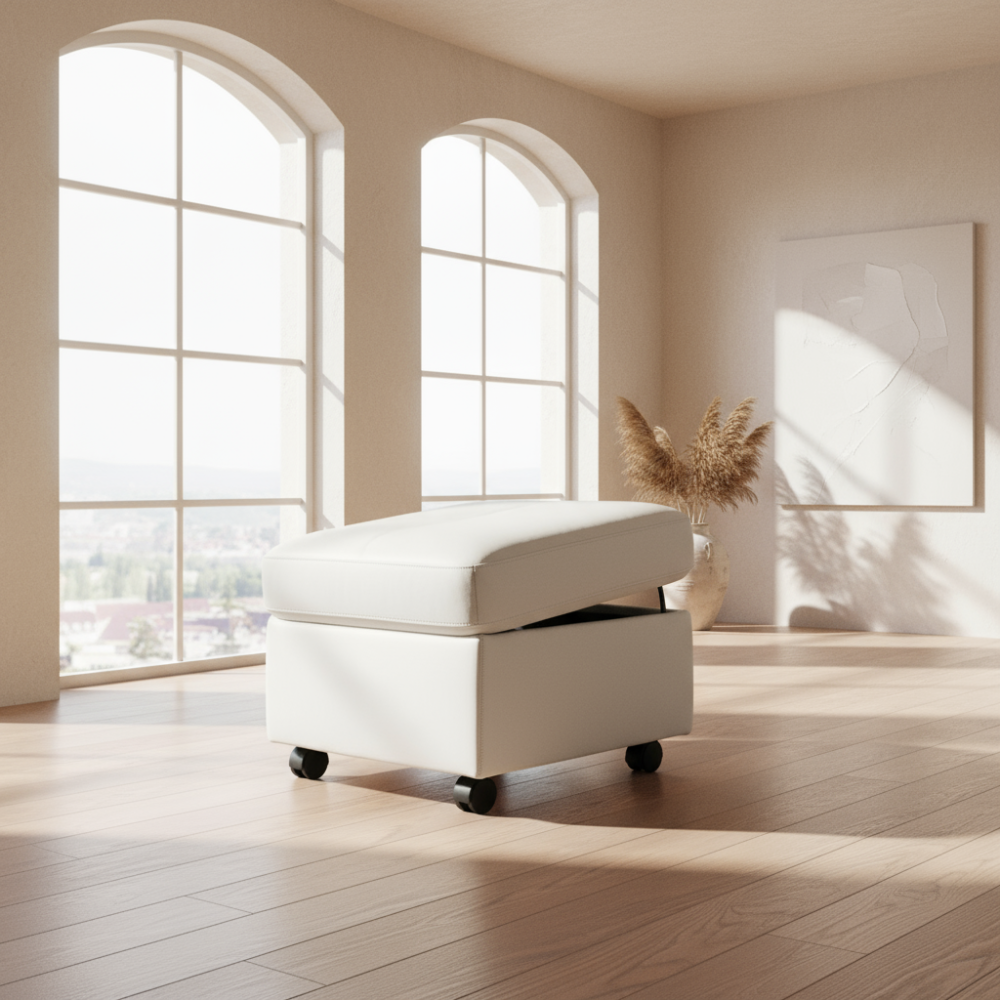Pouf modelo Ottoman MODERN de Stressless® con ruedas Tapizado piel Paloma