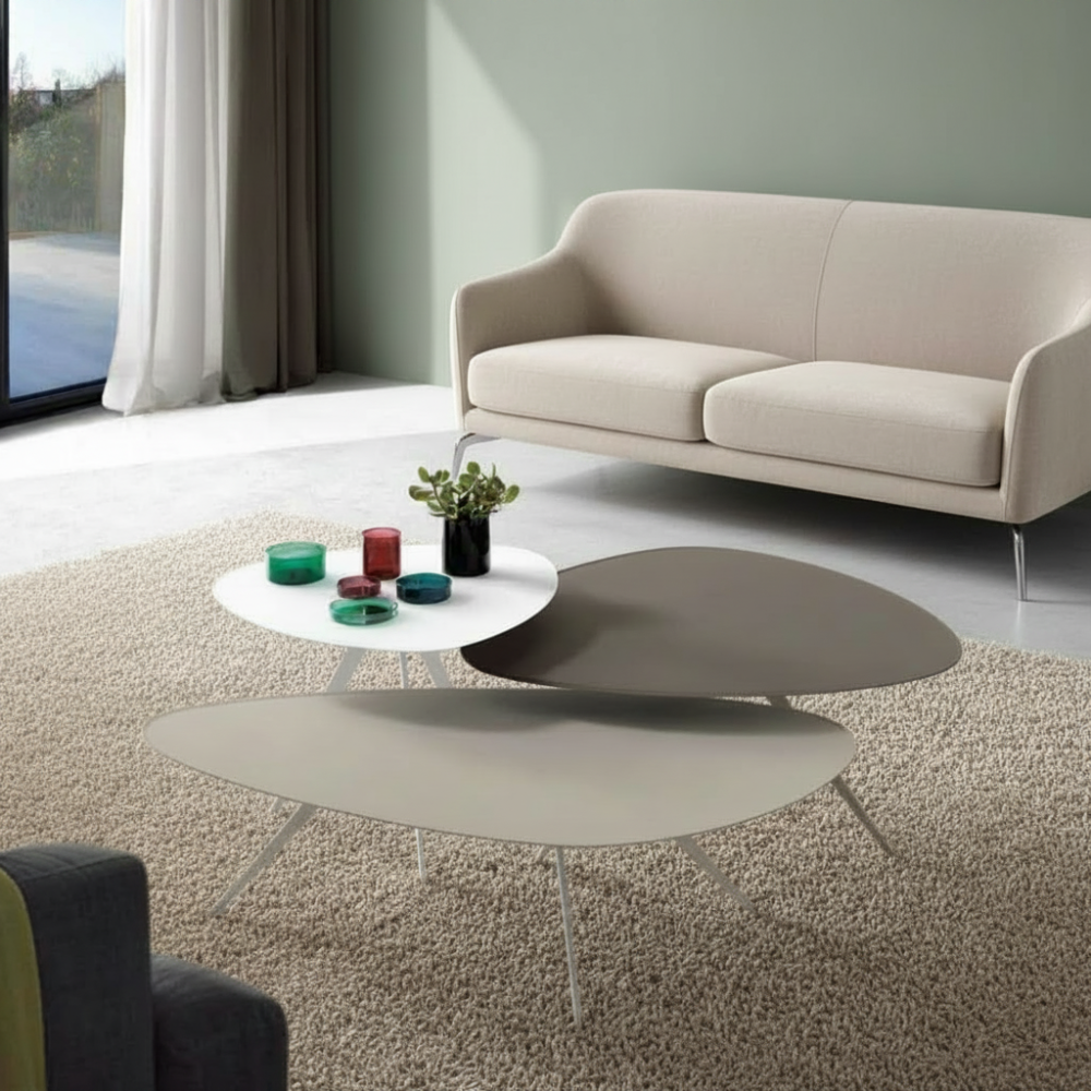 Set mesas centro de diseño tapa cristal mate