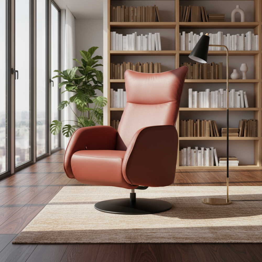 Sillón Relax pie de disco modelo PHILLY Tapizado en Piel