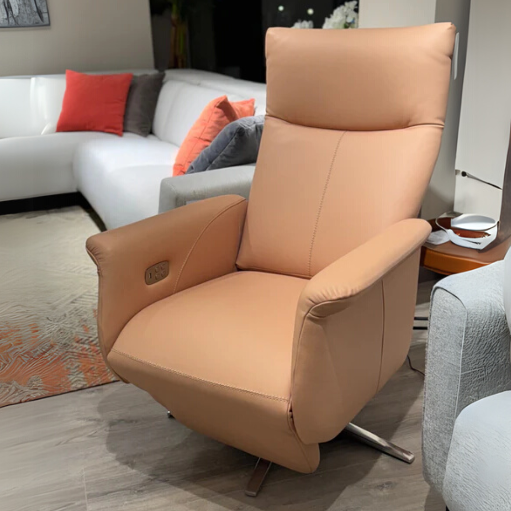 Sillón de diseño relax giratorio modelo THAIS en piel natural
