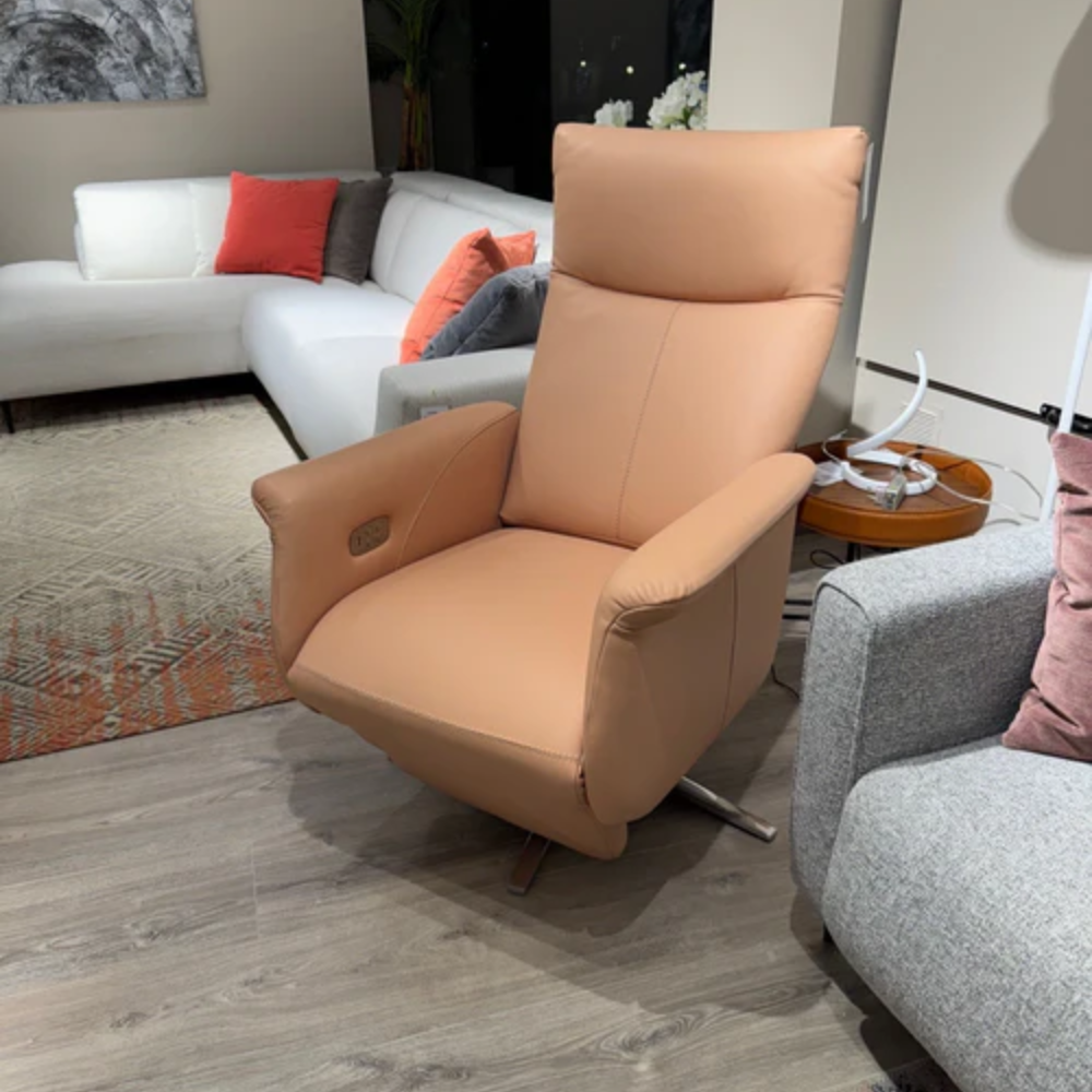 Sillón de diseño relax giratorio modelo THAIS en piel natural