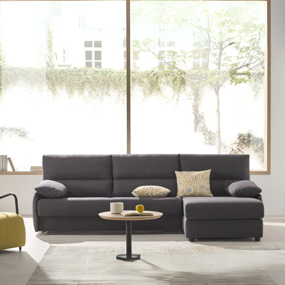 Sofá con chaiselongue cama modelo LAGOS con sistema de apertura Italiano