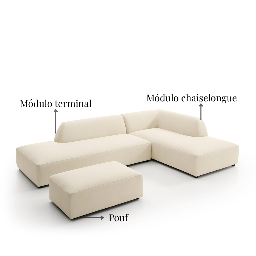 Sofá modular con Chaiselongue Tapizado apto para exterior modelo ALMA