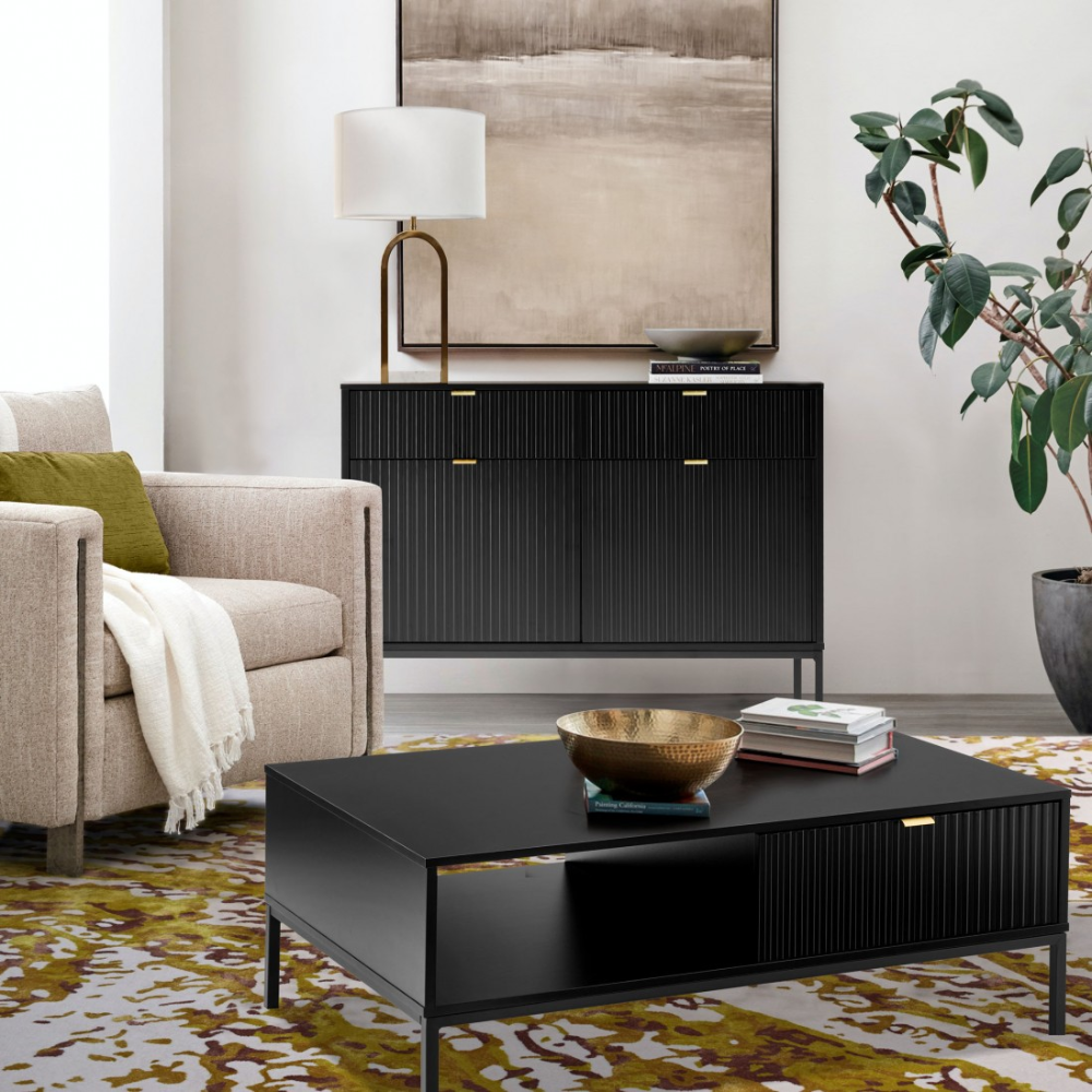 Mesa de Centro MDF y Melamina Lacada en Negro