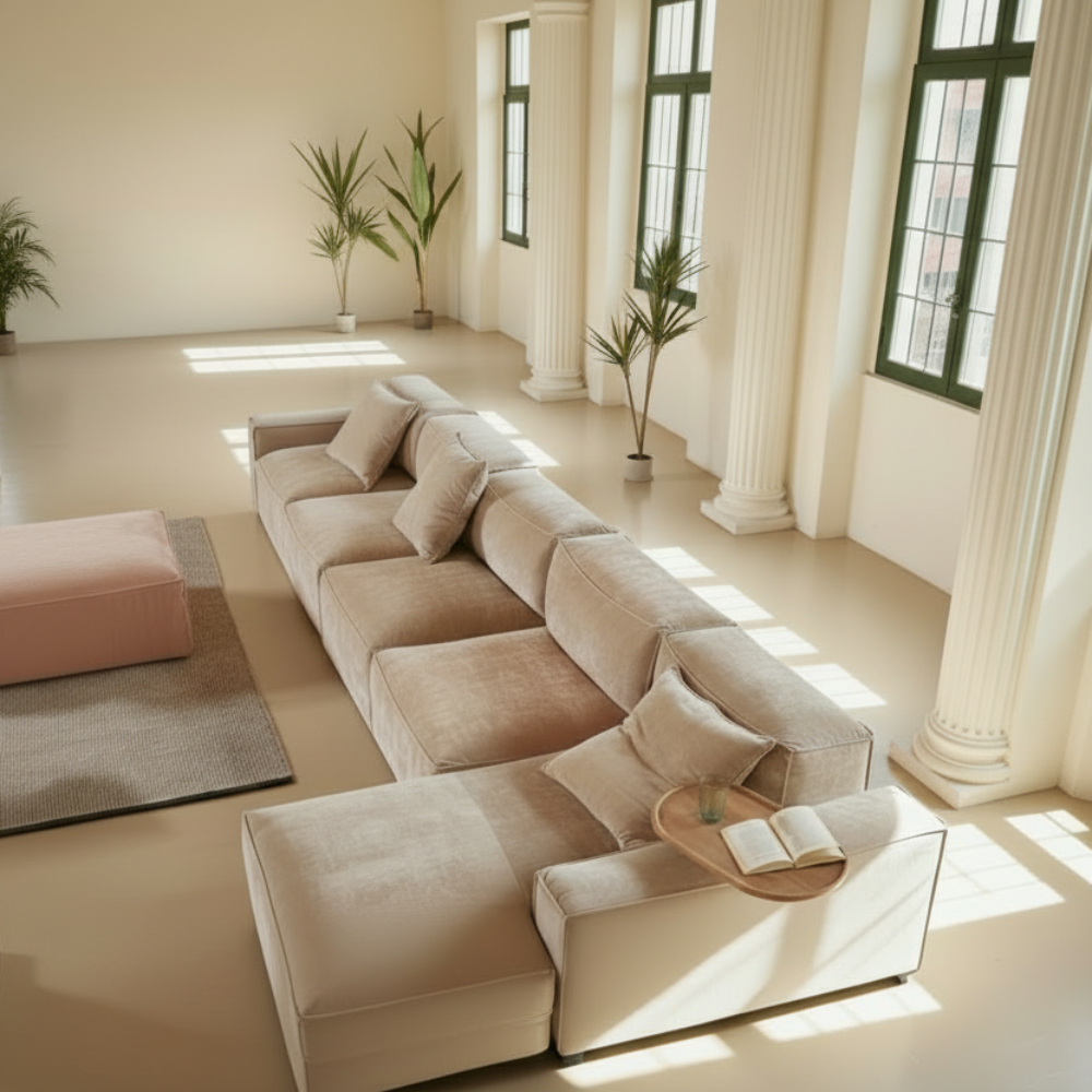 Chaiselongue de diseño modular con pouf convertible modelo BABAR