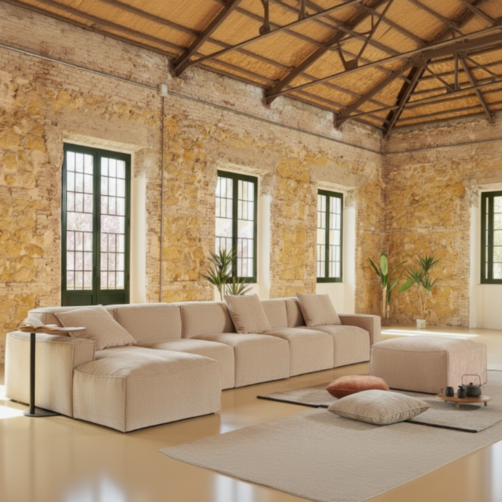 Chaiselongue de diseño modular con pouf convertible modelo BABAR