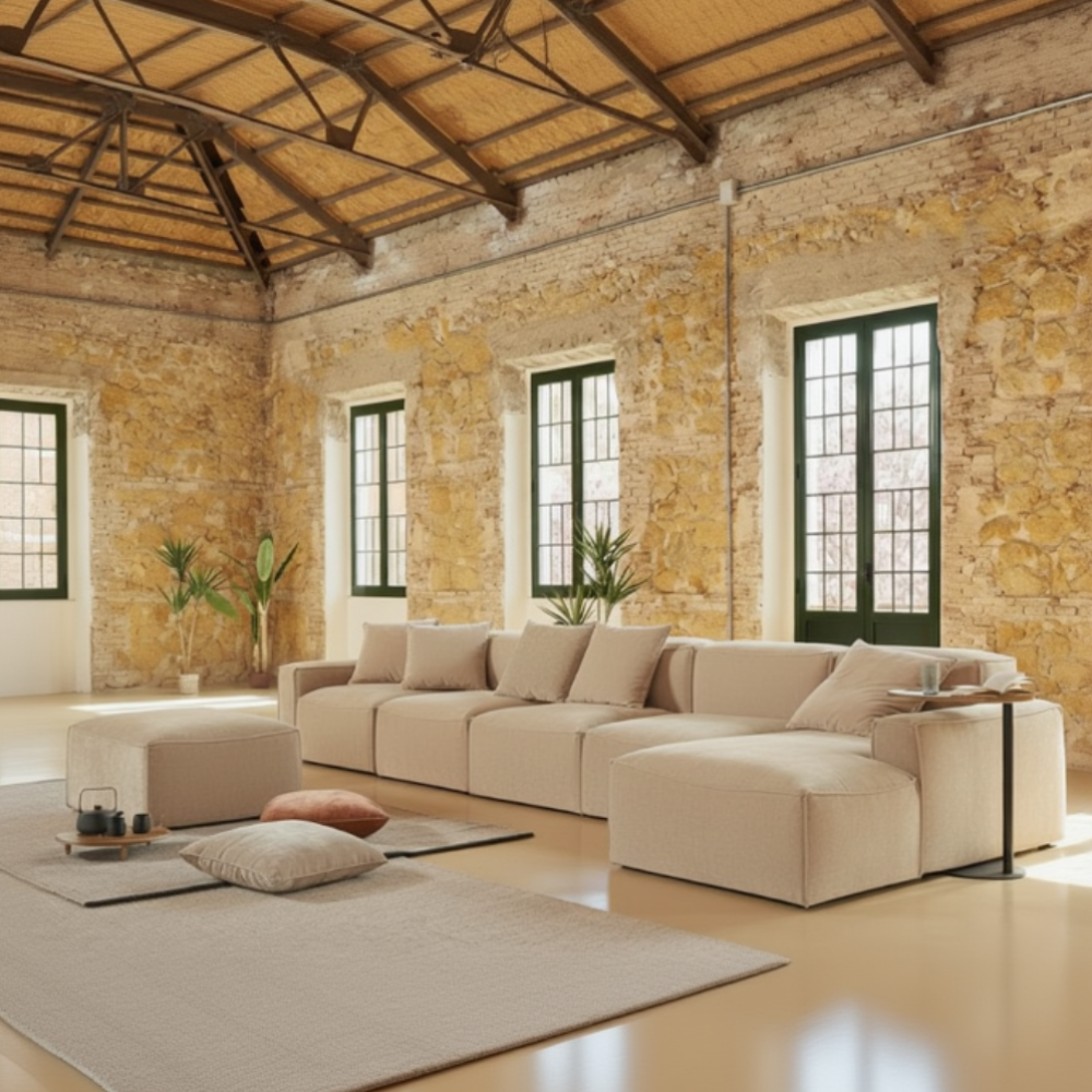 Chaiselongue de diseño modular con pouf convertible modelo BABAR