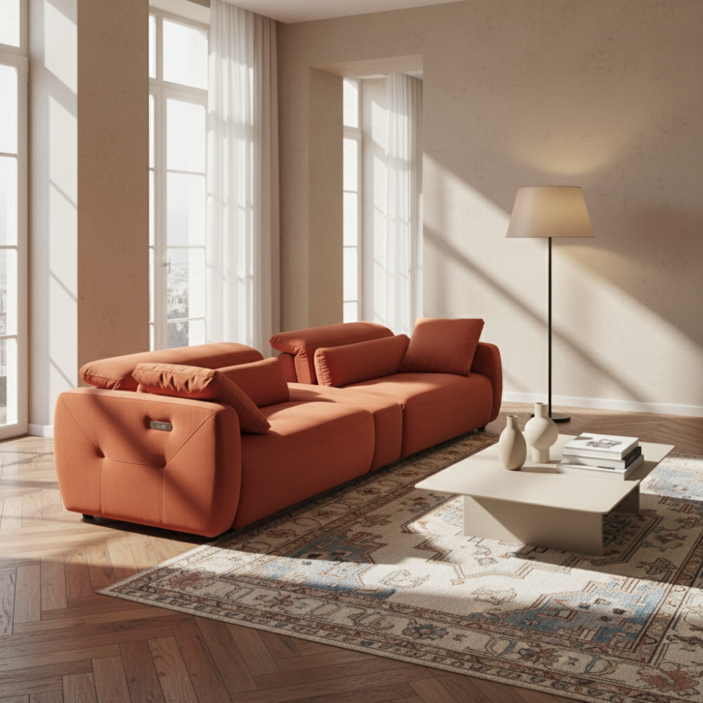 Home cinema con asientos relax modelo BOSSANOVA en tela aterciopelada Aquaclean