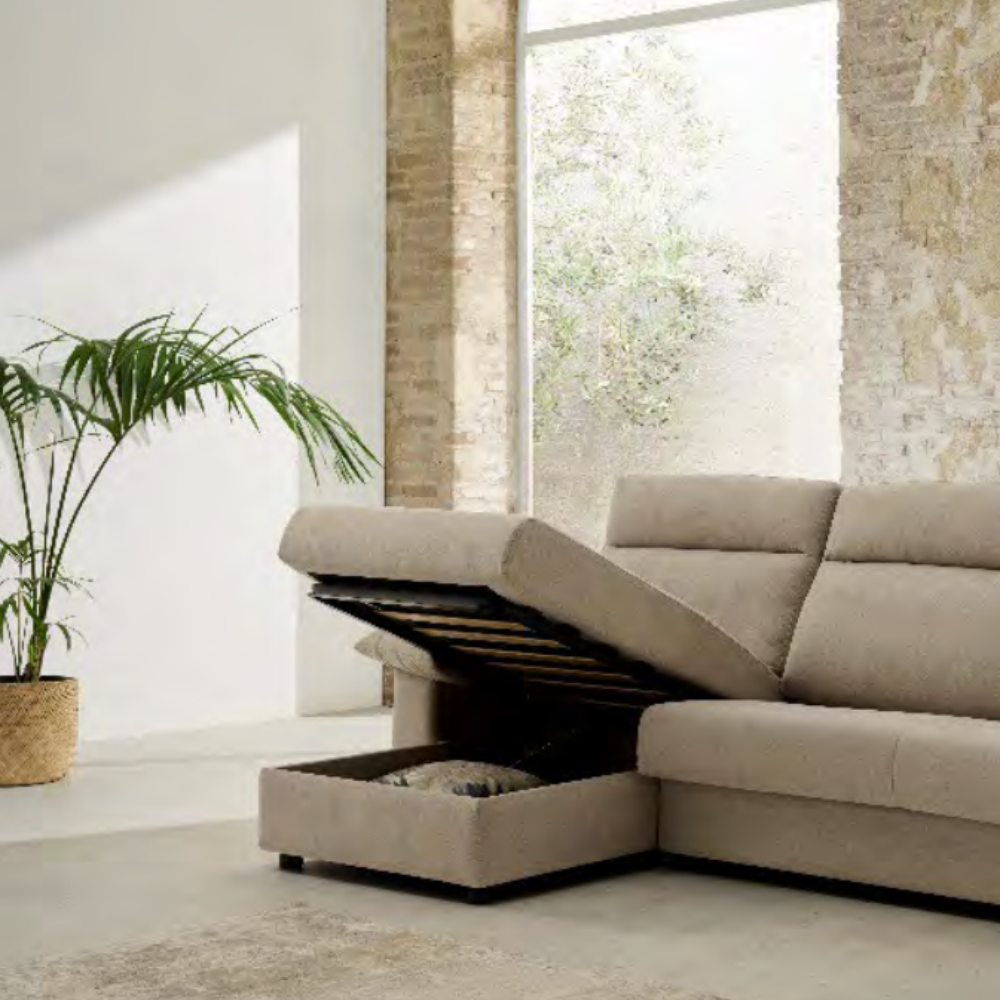 Sofá cama con chaiselongue apertura italiana modelo BERTON de entrega Express