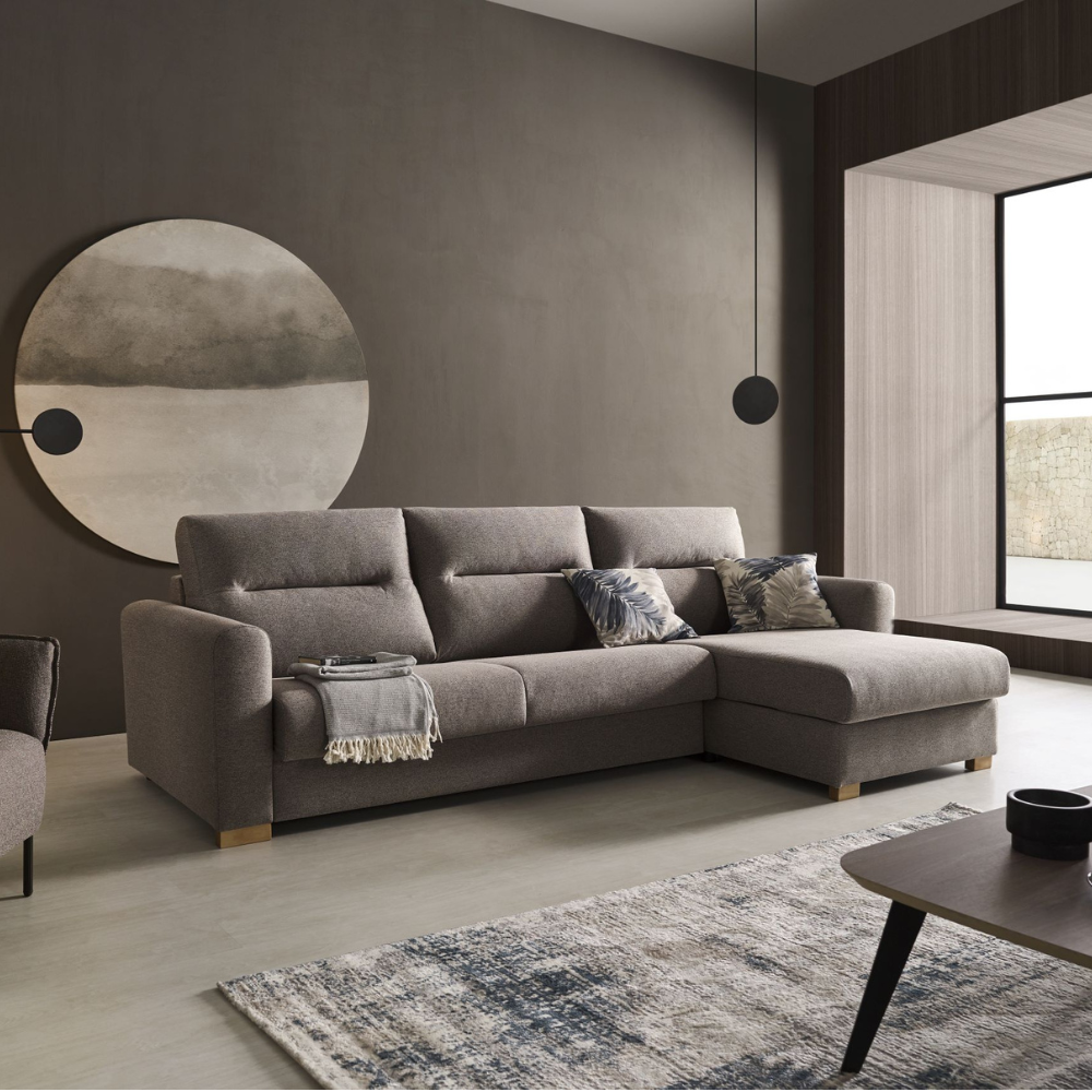 Sofá cama con chaiselongue modelo FARO con apertura Italiana Tapizado Aquaclean