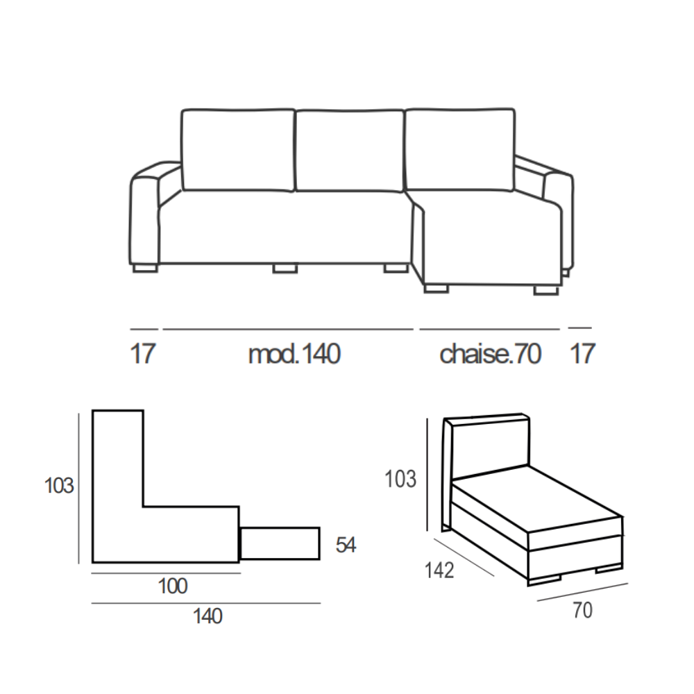 Sofá cama con Chaiselongue sistema hop y almacenaje modelo SODI