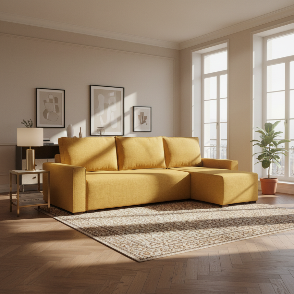 Sofá cama con Chaiselongue sistema hop y almacenaje modelo SODI