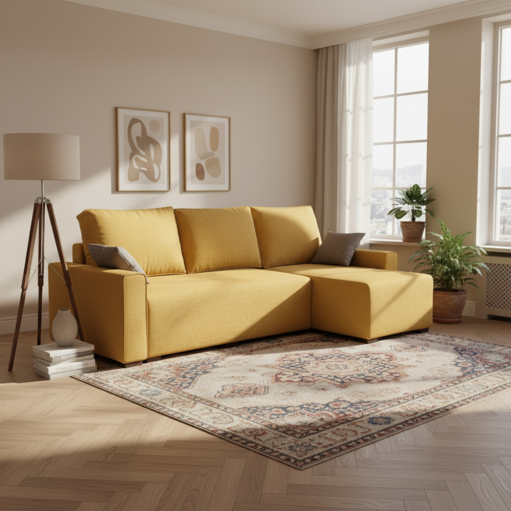 Sofá cama con Chaiselongue sistema hop y almacenaje modelo SODI