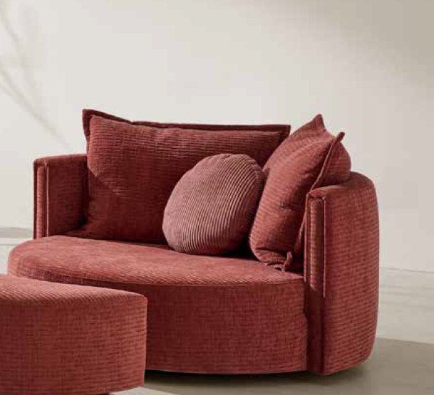 Sillón giratorio de diseño circular y amplia sentada modelo OLAVIDE