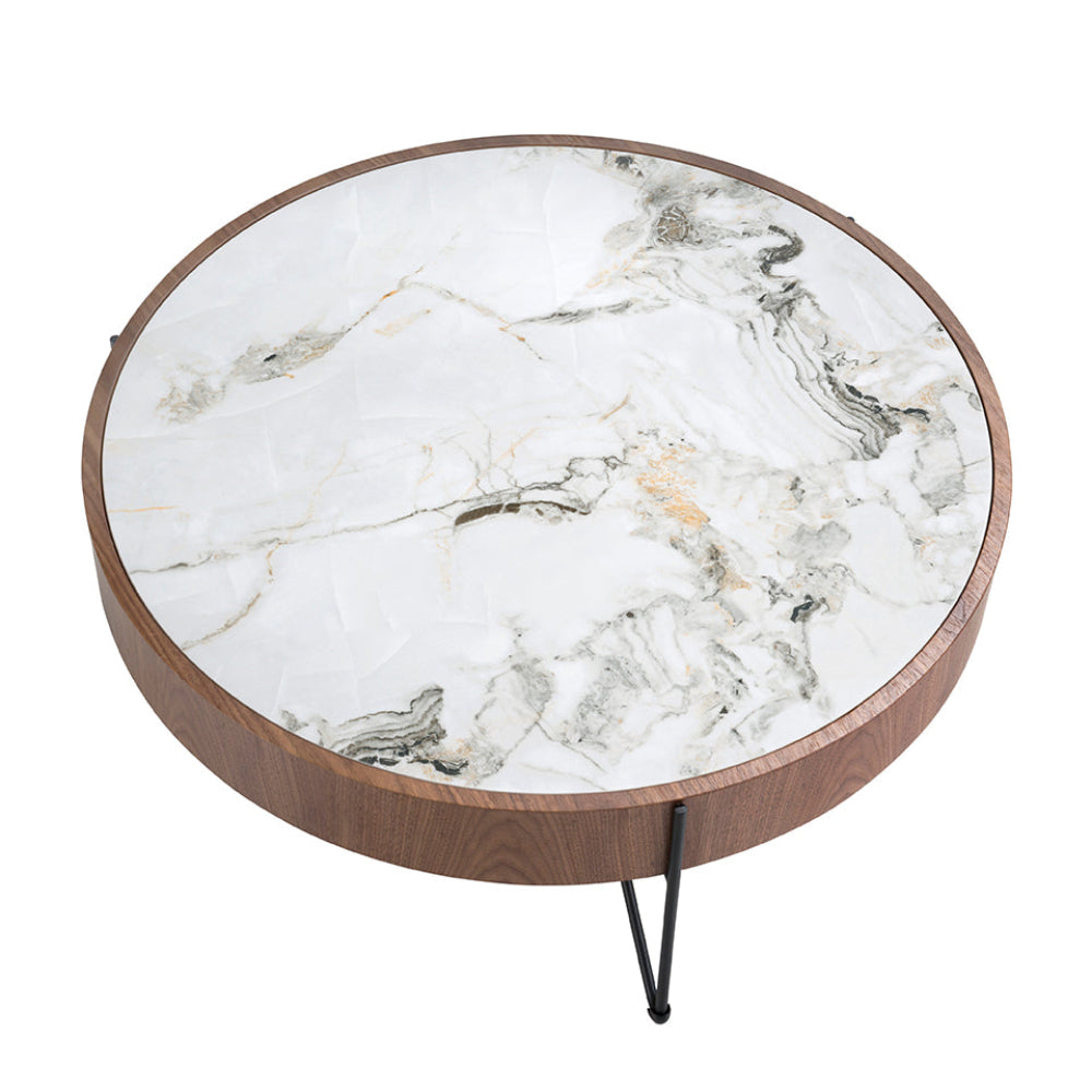 Mesa centro de diseño circular mármol porcelánico