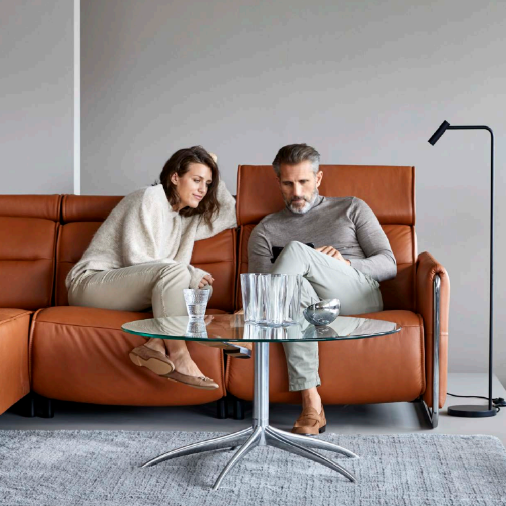 Sofá chaiselongue (L) con Long Seat modelo EMILY Stressless® Power™ Brazo Metal piel Paloma