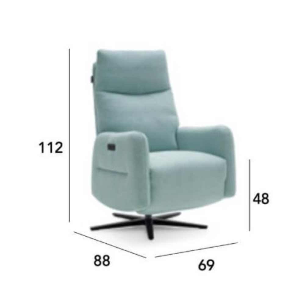 Sillón giratorio con relax eléctrico modelo ZEPPELIN tela Aquaclean