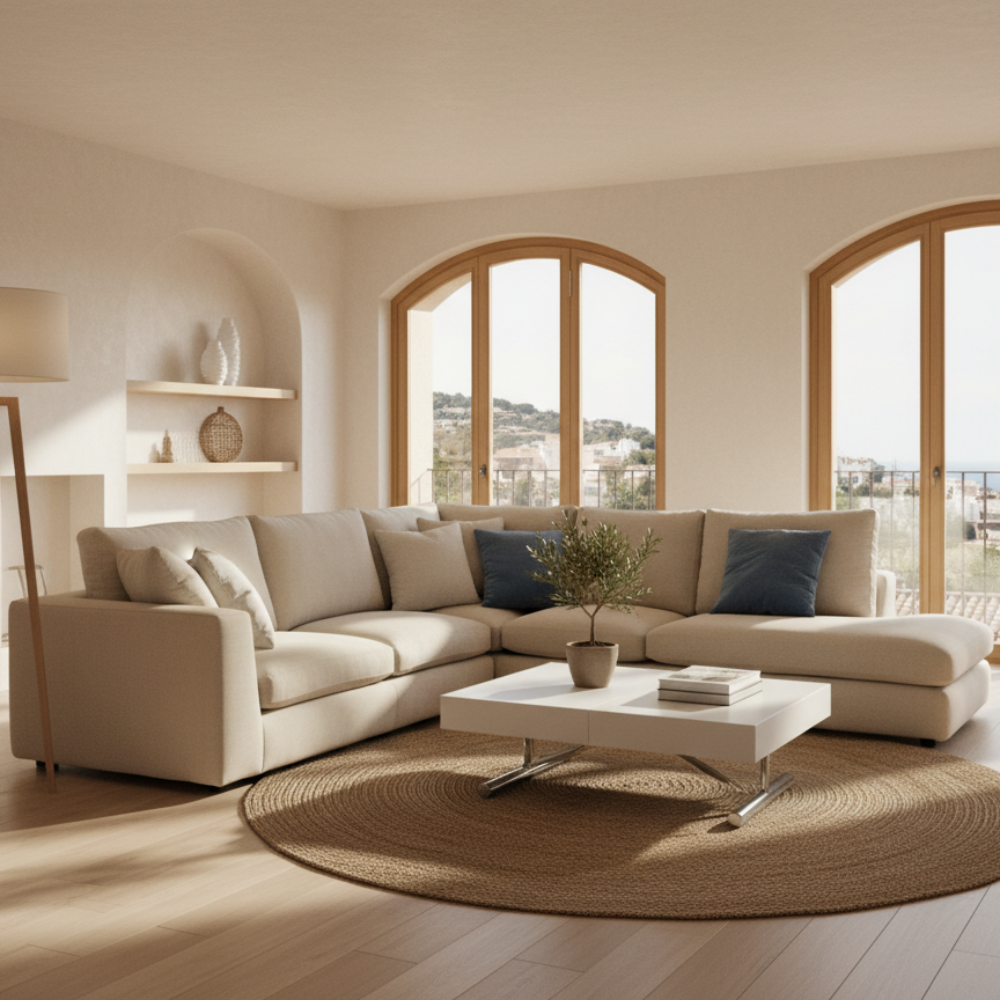 Rinconera de diseño abierto modelo IBISSA tapizado Crevin