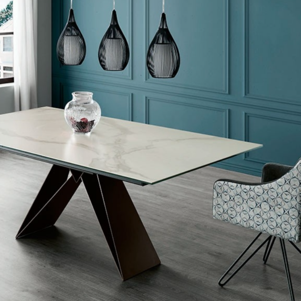 Mesa comedor de diseño extensible modelo IN-NS tapa porcelánico