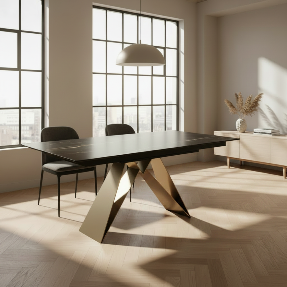 Mesa comedor de diseño extensible modelo IN-NS tapa porcelánico