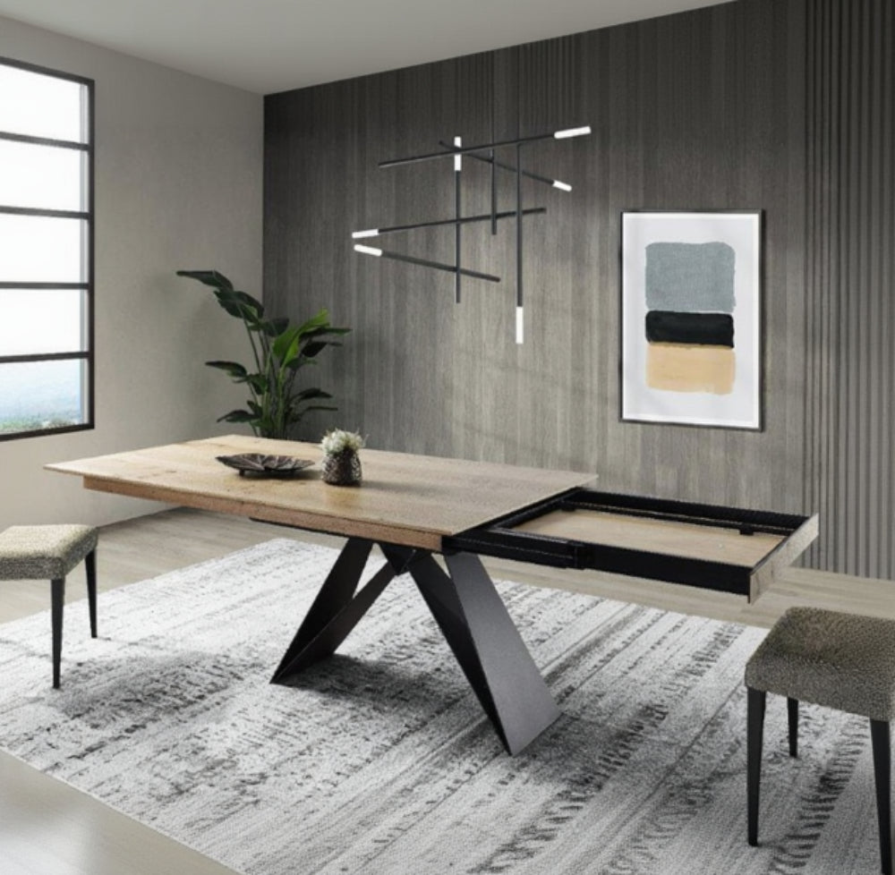 Mesa comedor de diseño extensible modelo IN-NS tapa madera