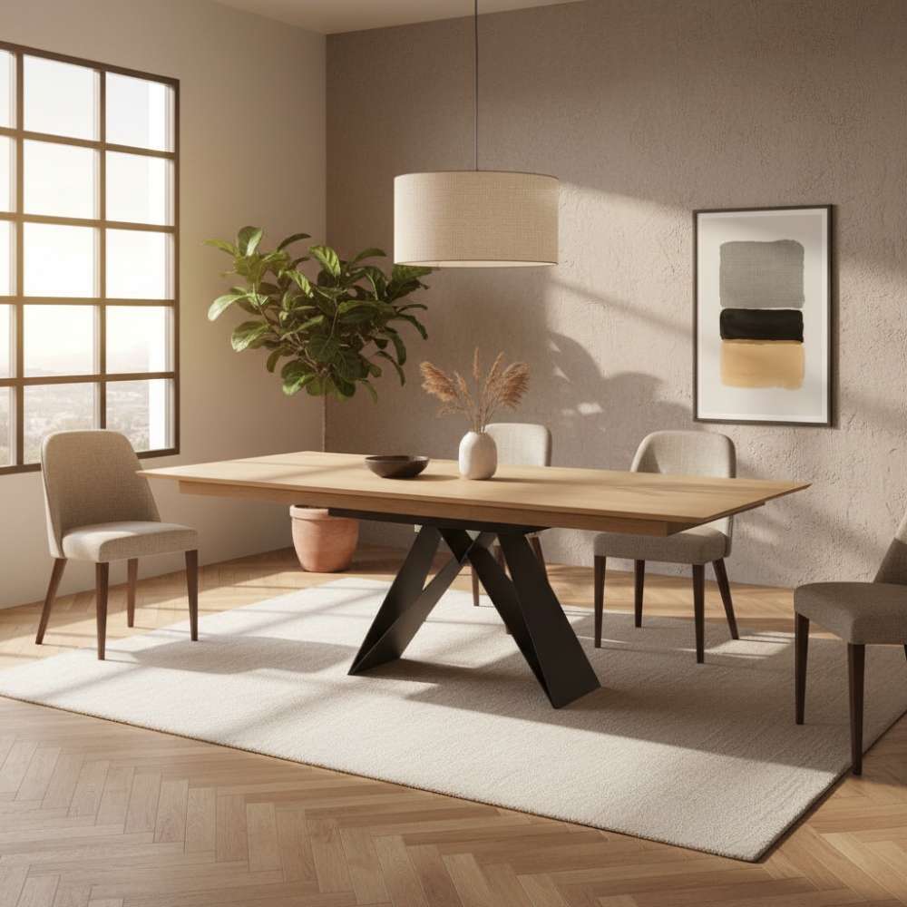 Mesa comedor de diseño extensible modelo IN-NS tapa madera