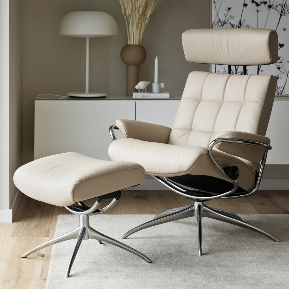 Sillón de Stressless® modelo LONDON Pie Star base Plus™ System BalanceAdapt™ piel Paloma