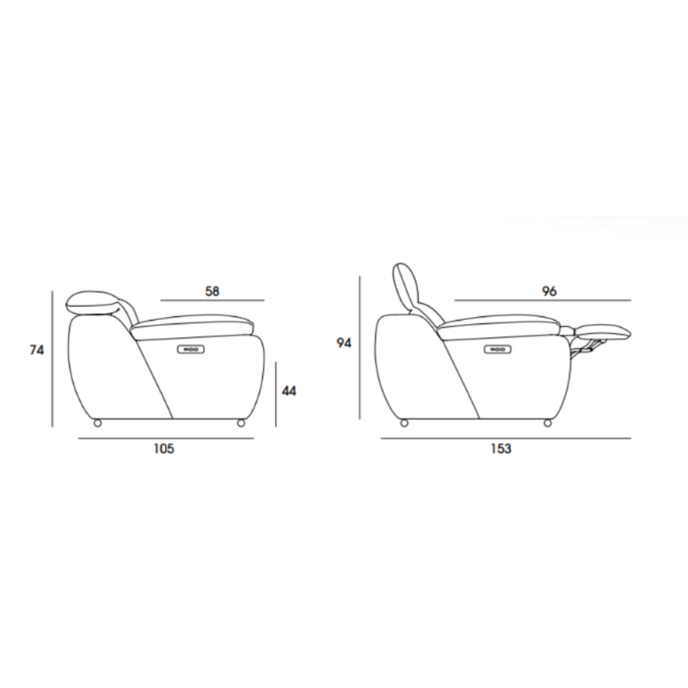 Home cinema con asientos relax modelo BOSSANOVA en tela aterciopelada Aquaclean