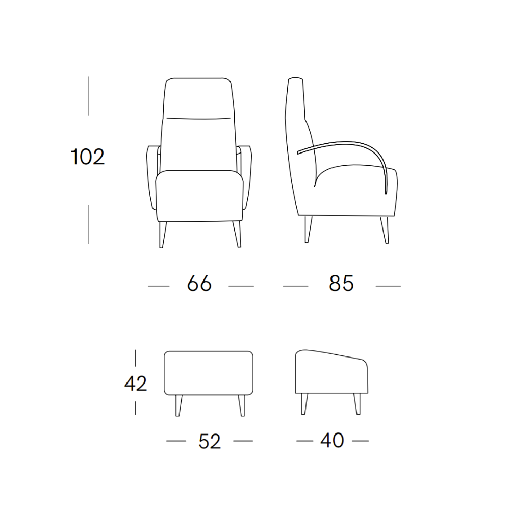 medidas de Butaca de diseño nórdico modelo ANYZ