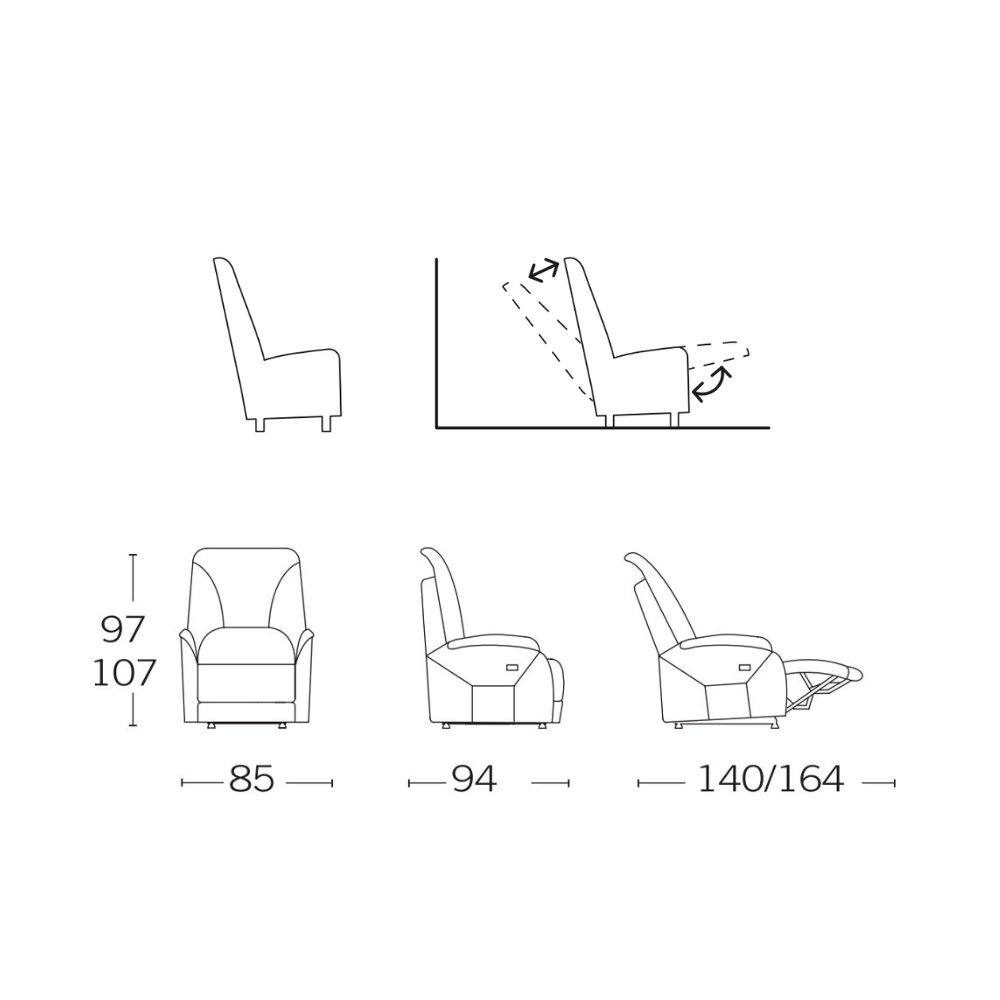 Sillón Relax Manual Modelo NATA Tapizado Aquaclean