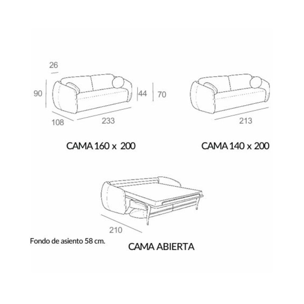 Sofá cama modelo MEZZALUNA con sistema Italiano
