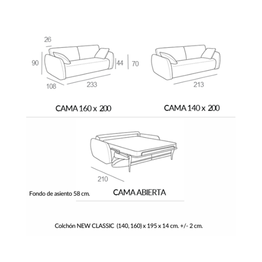 Sofá cama modelo WARREN con sistema Italiano