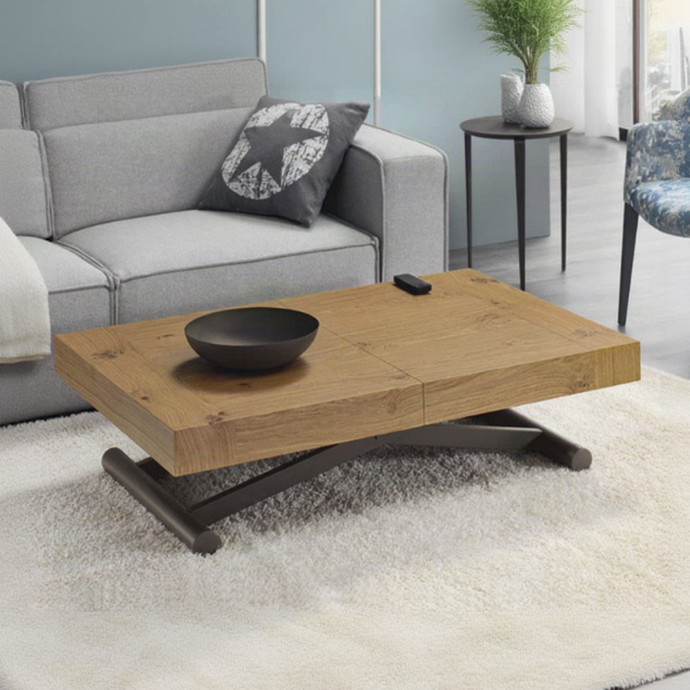 Mesa Centro Convertible en Mesa Comedor y Extensible Modelo IN-CTV Tapa de Madera