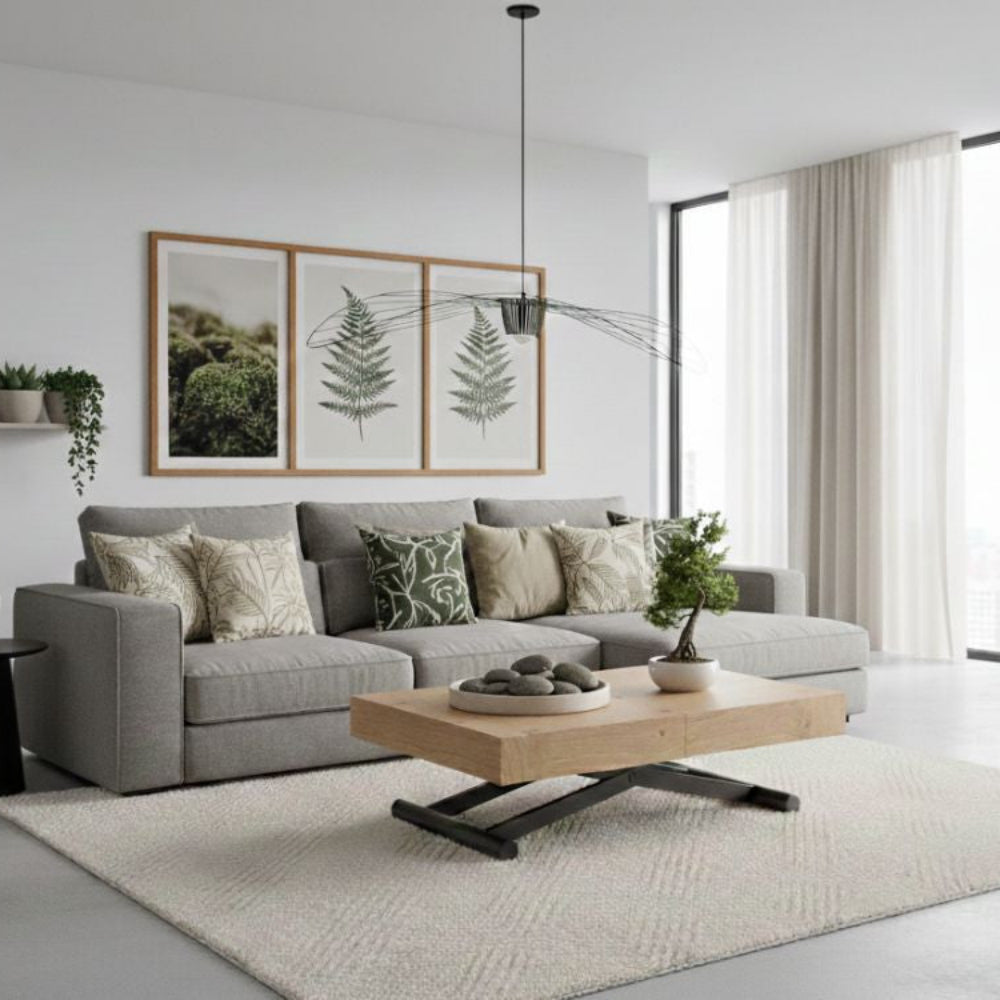 Mesa Centro Convertible en Mesa Comedor y Extensible Modelo IN-CTV Tapa de Madera