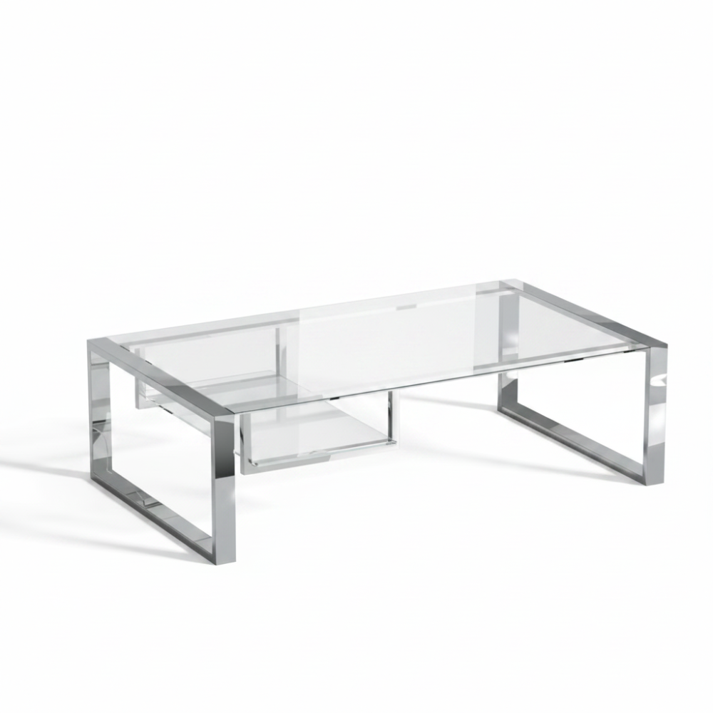 Mesa de centro con tapa cristal y revistero flotante