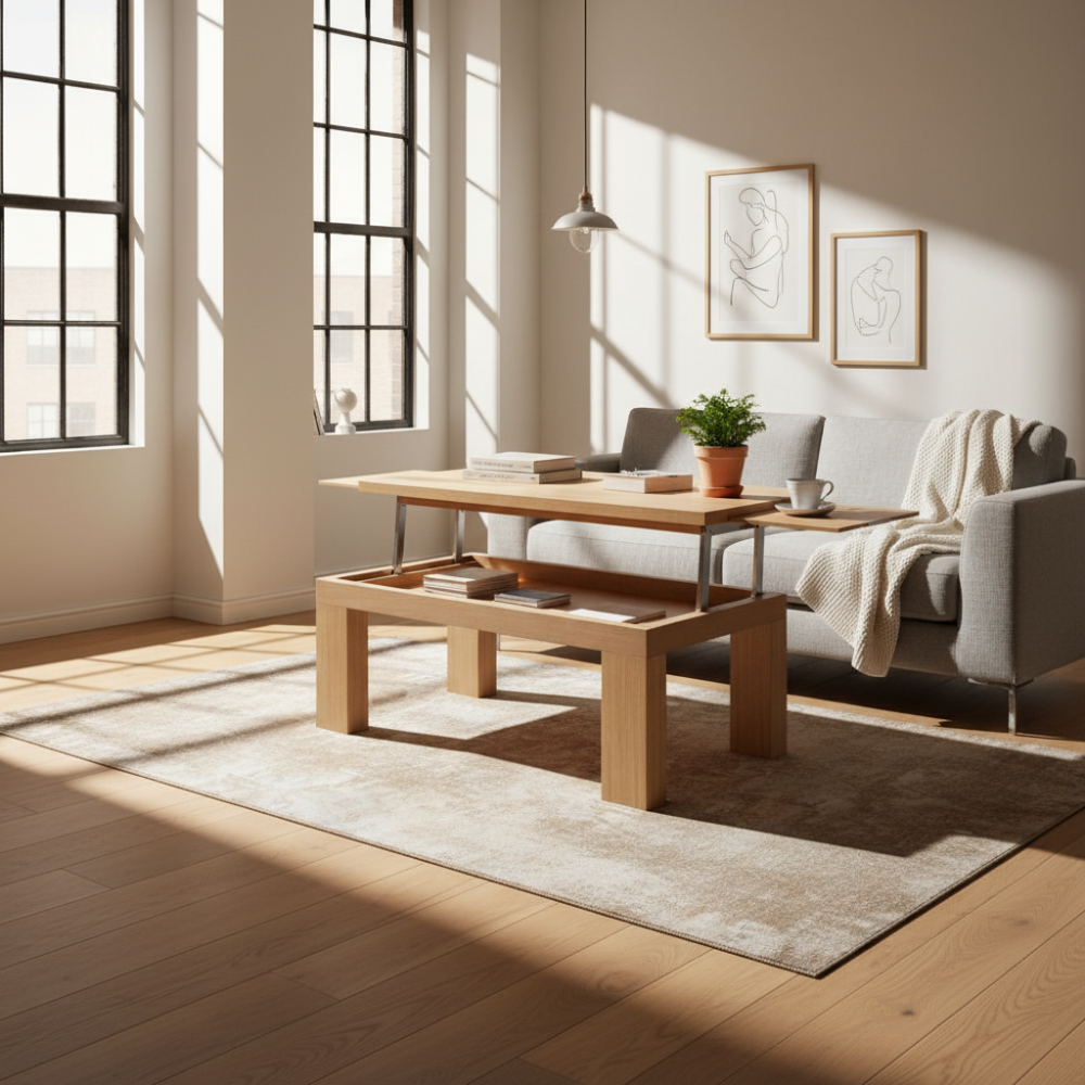Mesa centro de diseño elevable y extensible