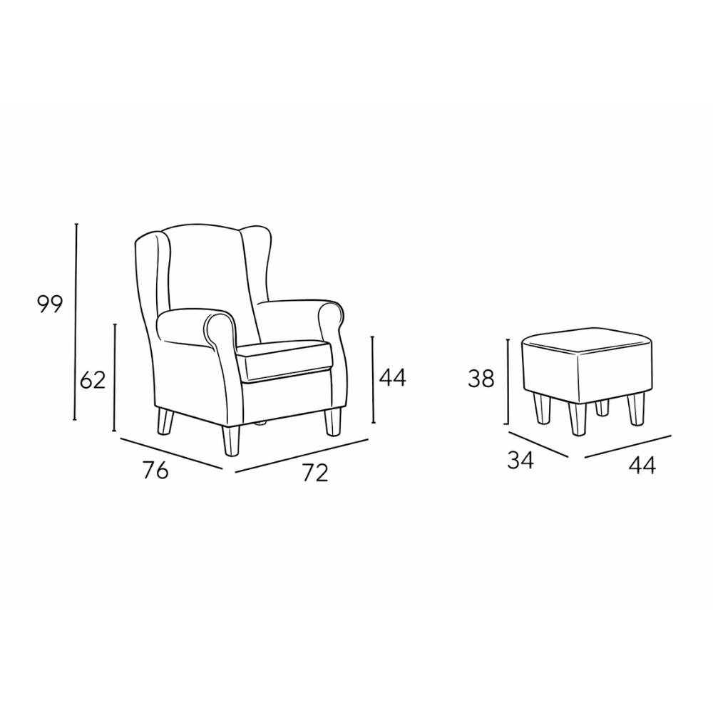 Sillón orejero modelo ORBE con pouf